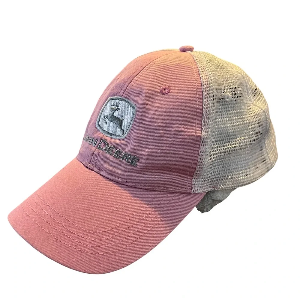 John Deere Trucker Hat Womens Pink White Mesh Snapback Cap Farm Workwear